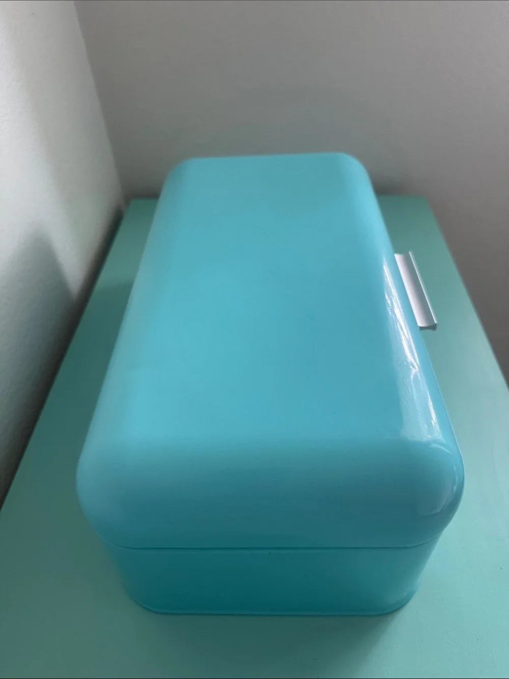 Home Basic-retro metal turquoise bread box storage for kitchen countertop-used